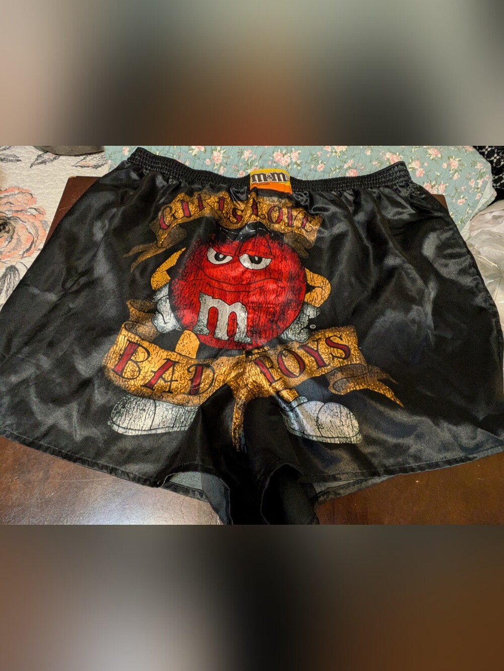 M&M's Bad Boys Black Satin Like Men’s Lounge Shorts. XL